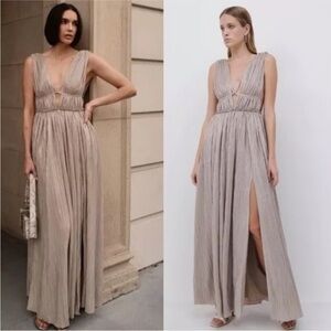 Jonathan Simkhai Womens Gold Plizza Dress RTR Rent the Runway $795 Size M